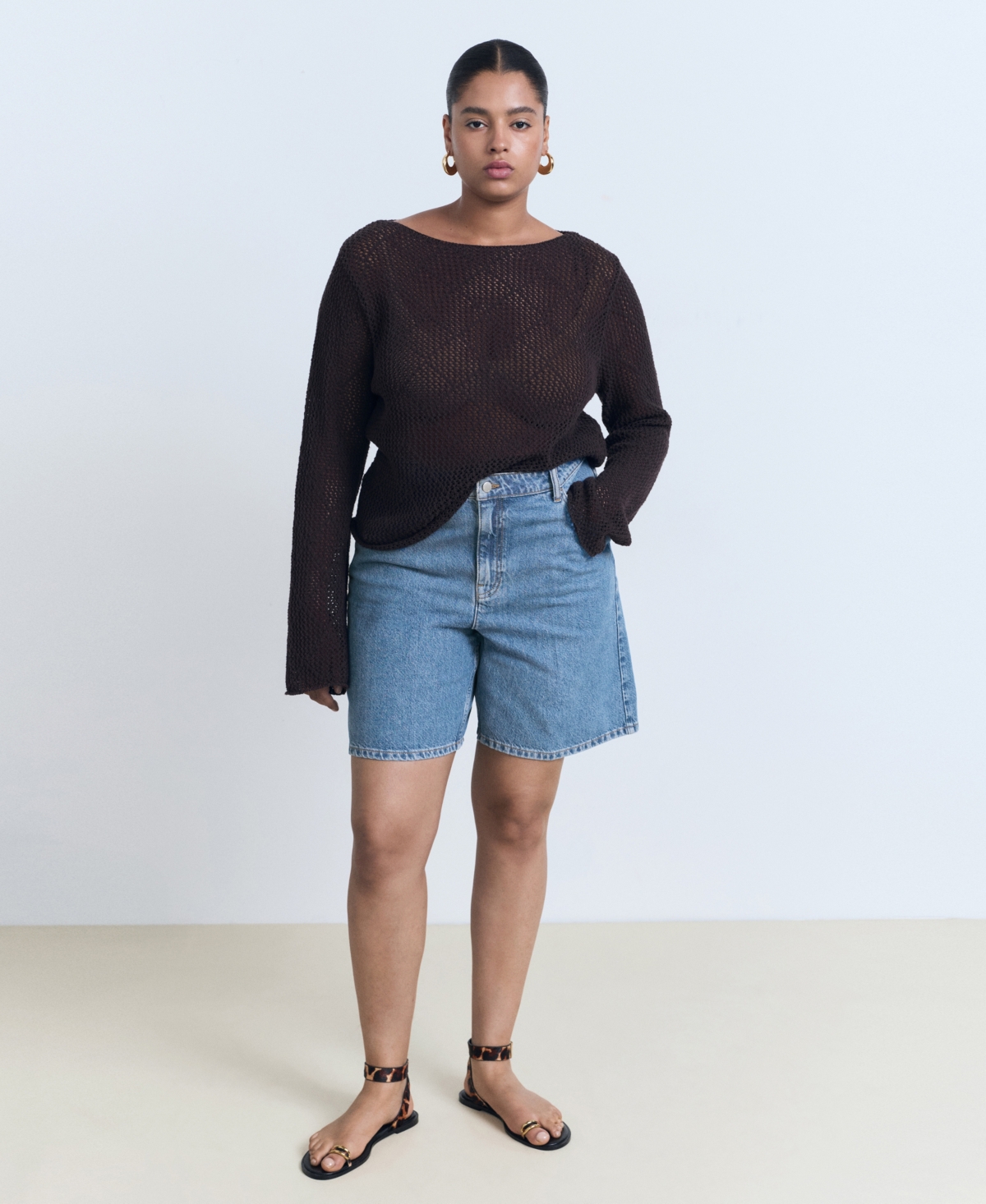 Women's High-Waist Straight-Fit Denim Shorts - Medium Blue