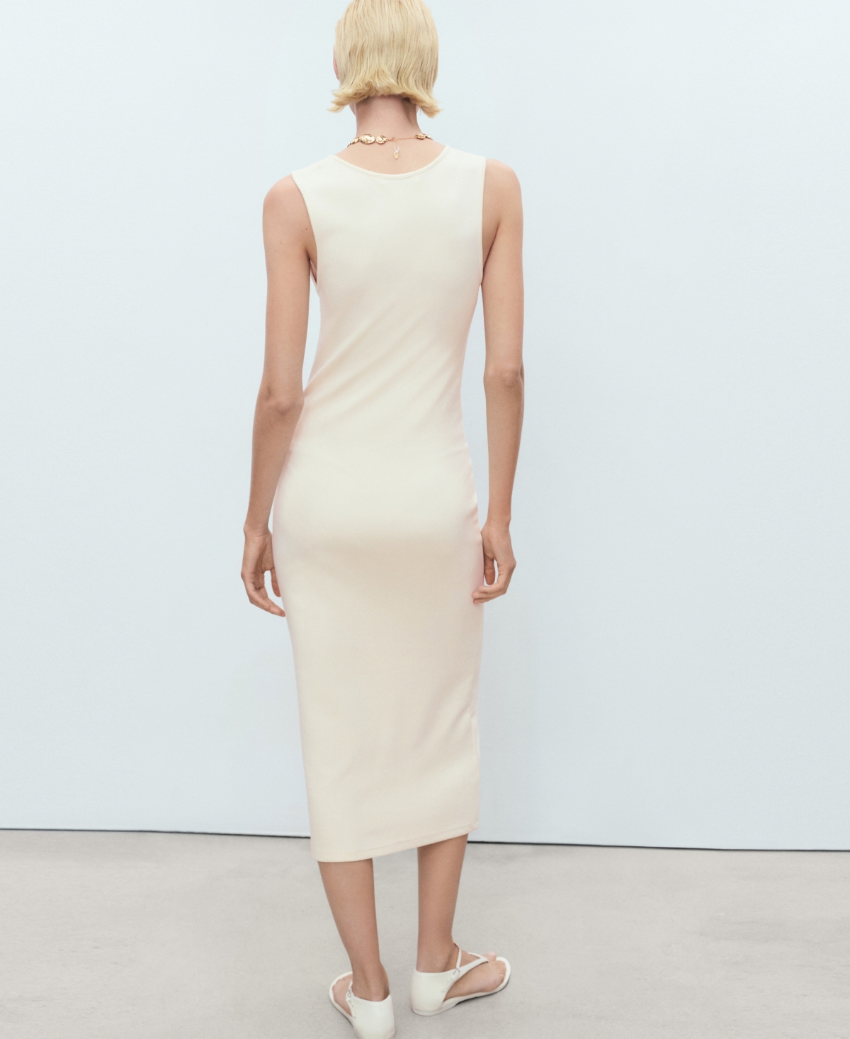Mango Fitted Midi-dress Ecru In White