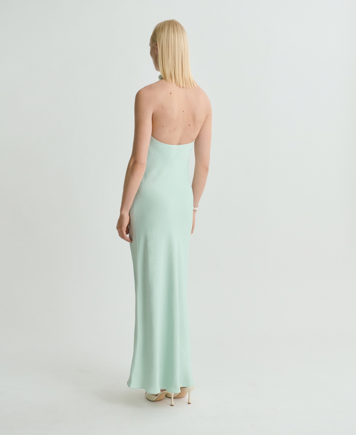Mango Satin Halter Neck Dress Aqua Green In Green
