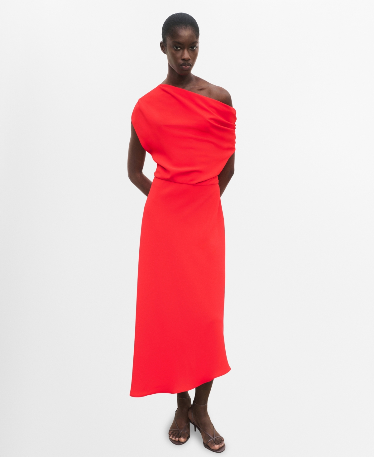 Mango Asymmetric Midi Dress In Red