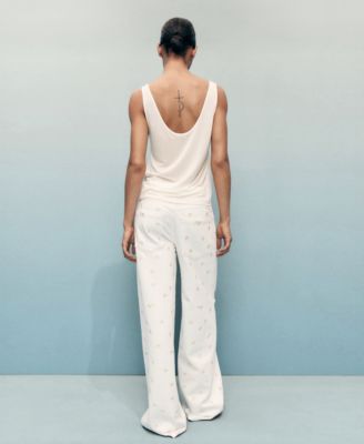 Women's Flower-Embroidered Wide Leg Jeans