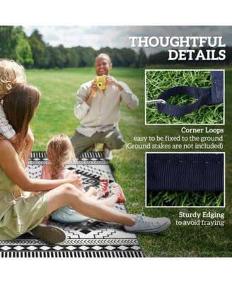 Outdoor Rug, 9' x 12' Floor Mat, Toothed Rhombus