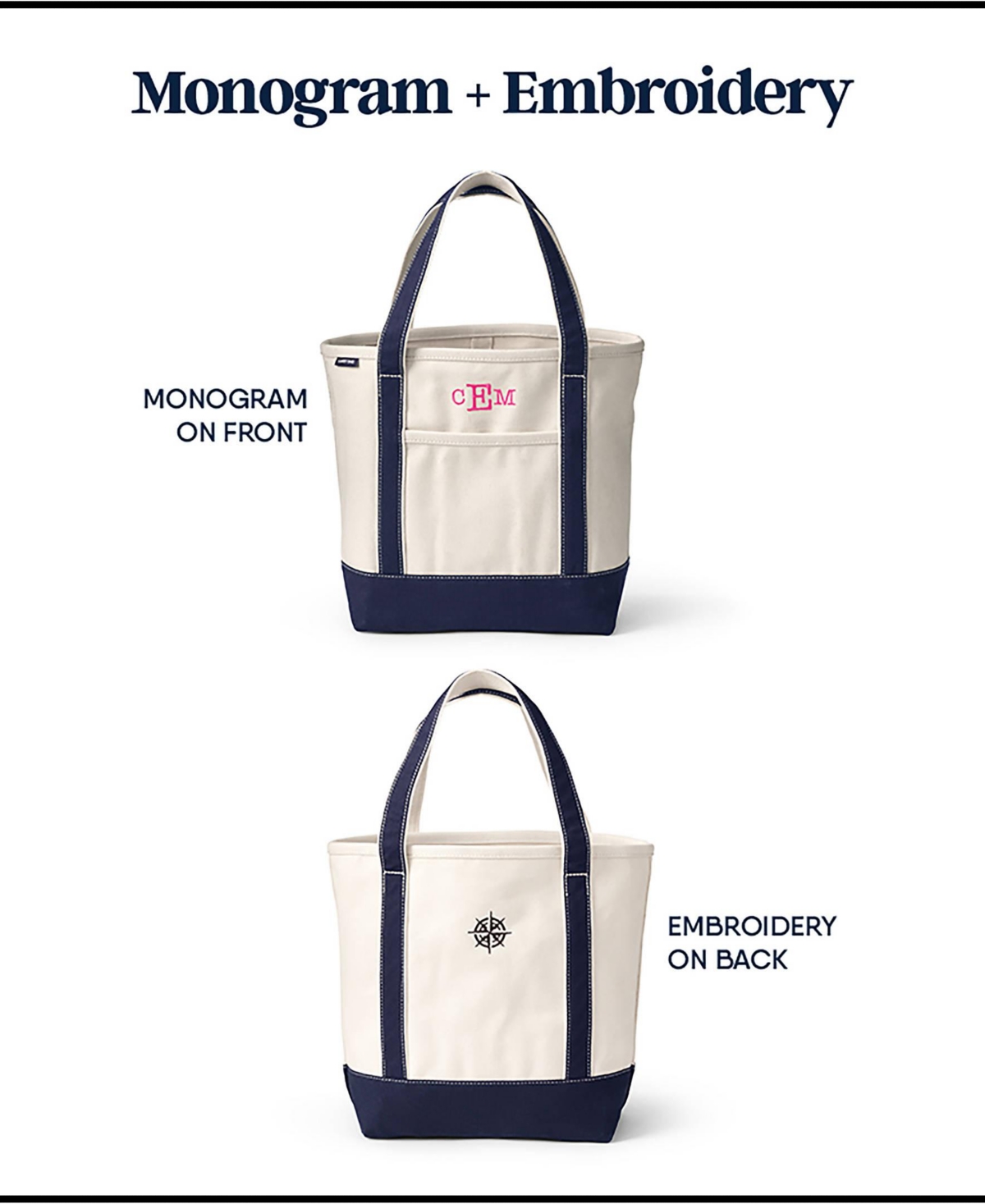 Lands' End Large Solid Color 5 Pocket Zip Top Long Handle Canvas Tote Bag