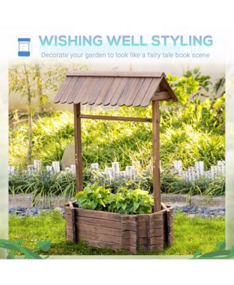 Wooden Wishing Well Raised Garden Bed, Flower Planter,