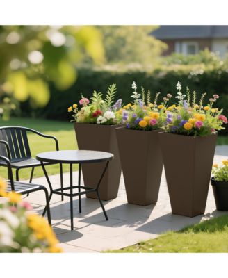 28" Tall Plastic Flower Pot, Set of 3, Large Outdoor & Indoor