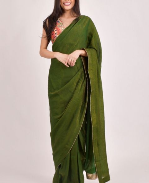 RAAS Women's Brocade Pre-Pleated Saree, цвет: Зелёный