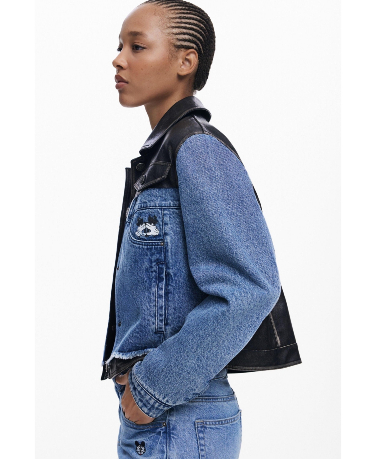 Desigual Women's Waxed Mickey Denim Jacket In Blue