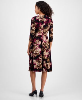 Floral-Print Keyhole Fit & Flare Dress, Regular & Petites