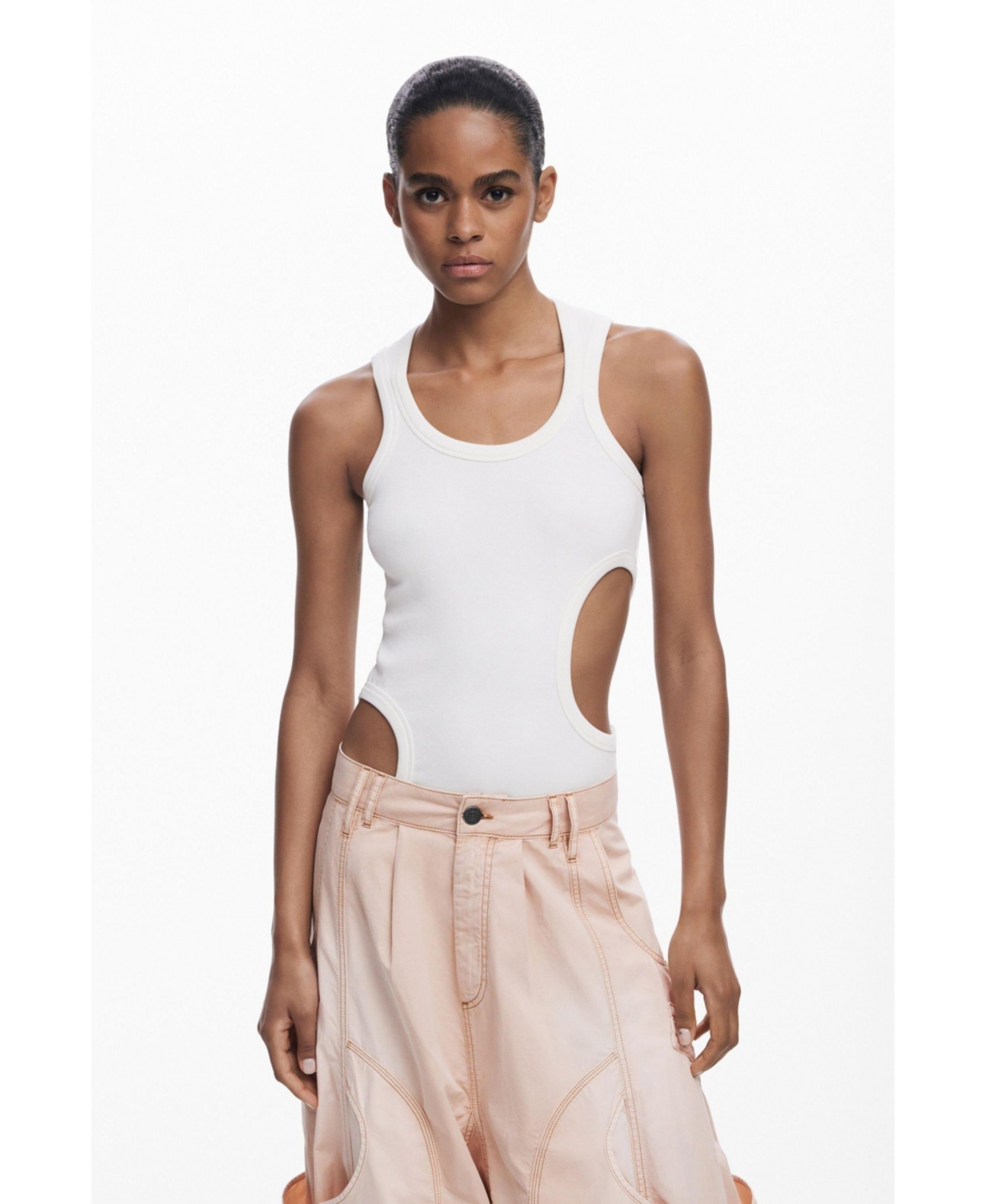 Women's Cut-out sleeveless T-shirt - White