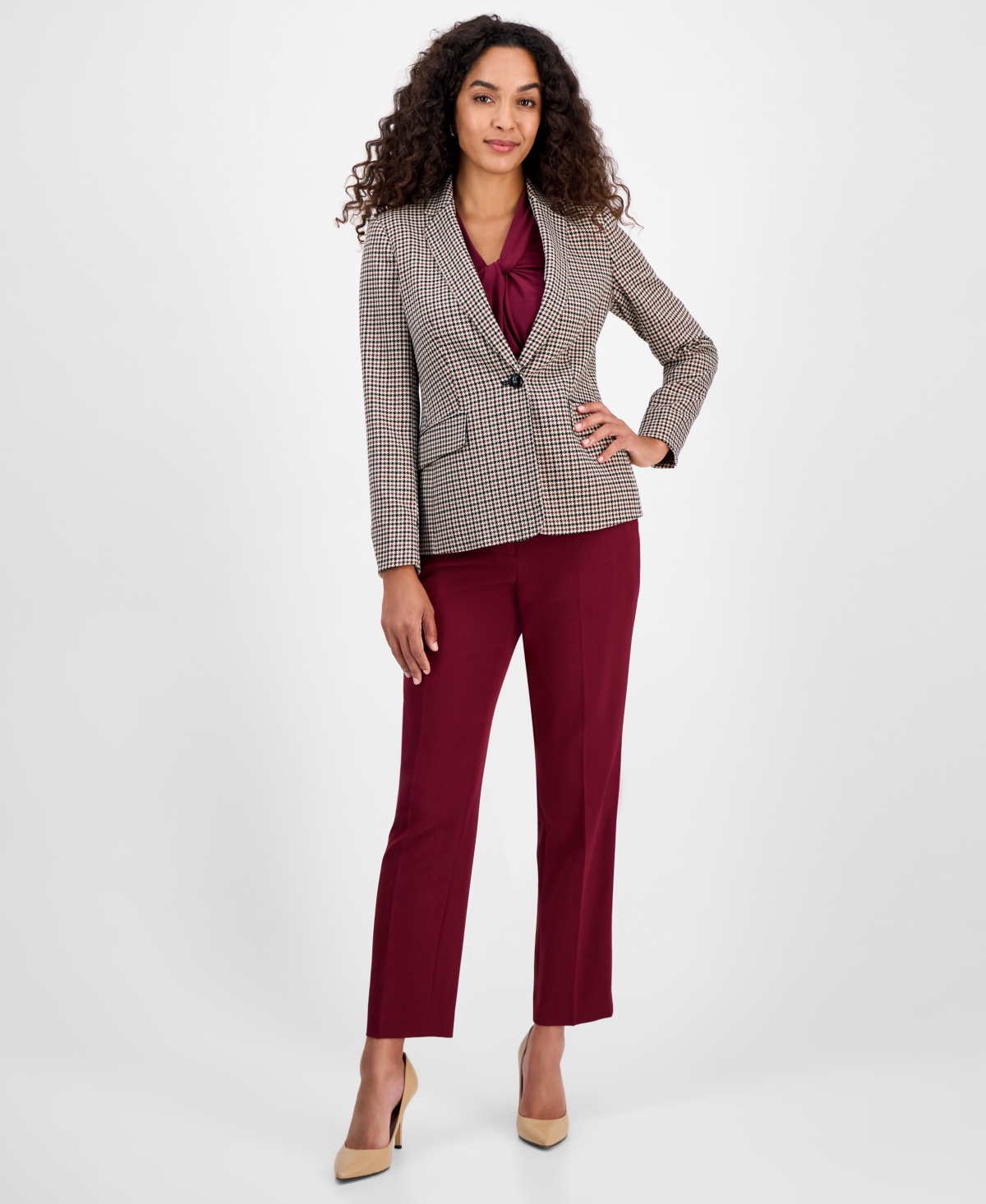Kasper Women's Houndstooth One-Button Jacket