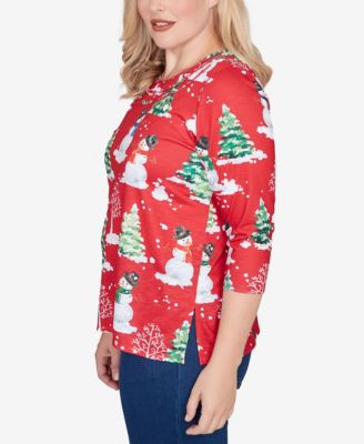 Women's Classic Snowmen Printed Crew Neck Top