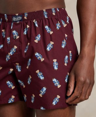 Men's Holiday Bear Printed Woven Single-Button Fly Boxers