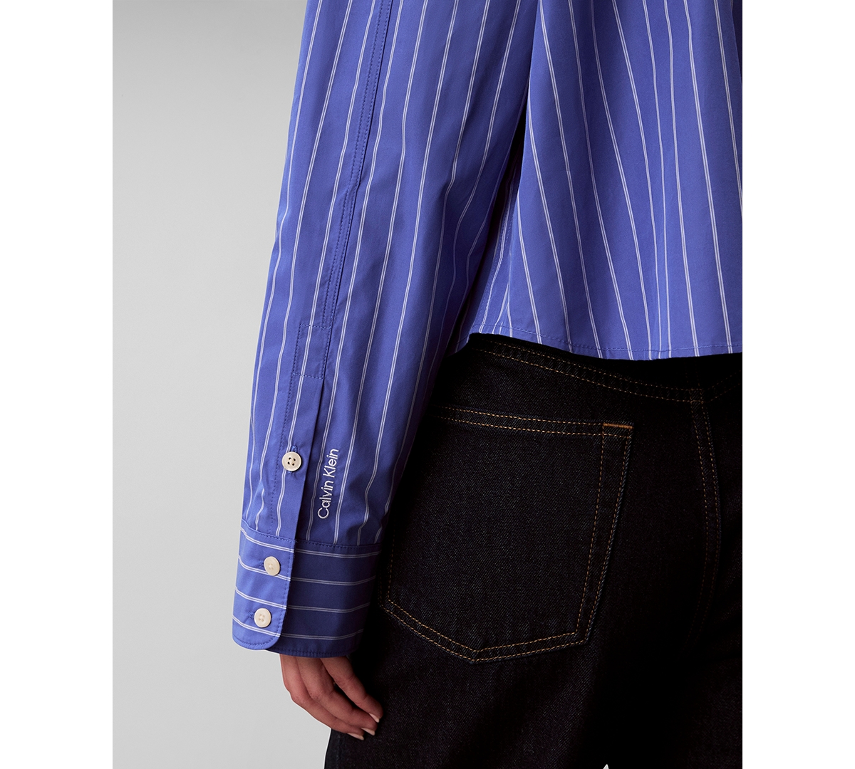 Calvin Klein Jeans Est.1978 Stripe Cropped Boxy Button-down Shirt In Blue