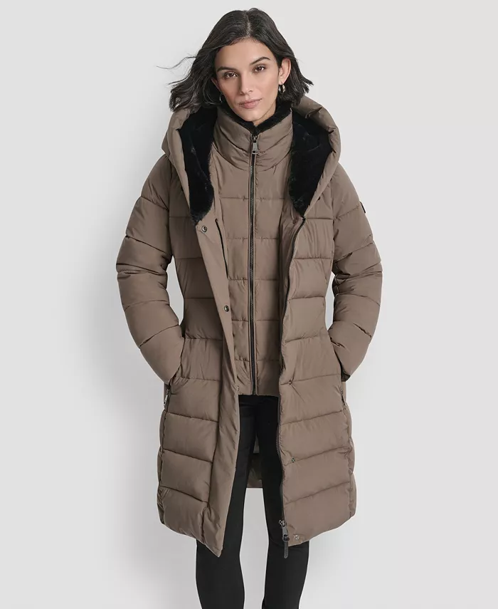 Women's Belted Asymmetrical Zip Front Puffer Coat - thumbnail 2