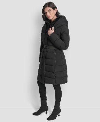 Women's Belted Asymmetrical Zip Front Puffer Coat
