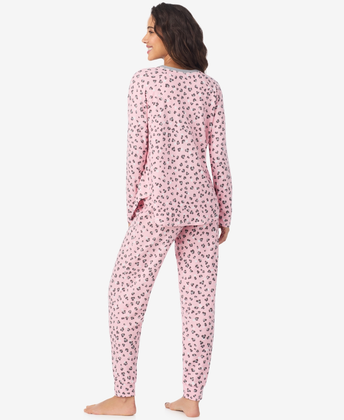 Cuddl Duds Women's Long Sleeve Crewneck Top And Jogger Pajama Set In Pink