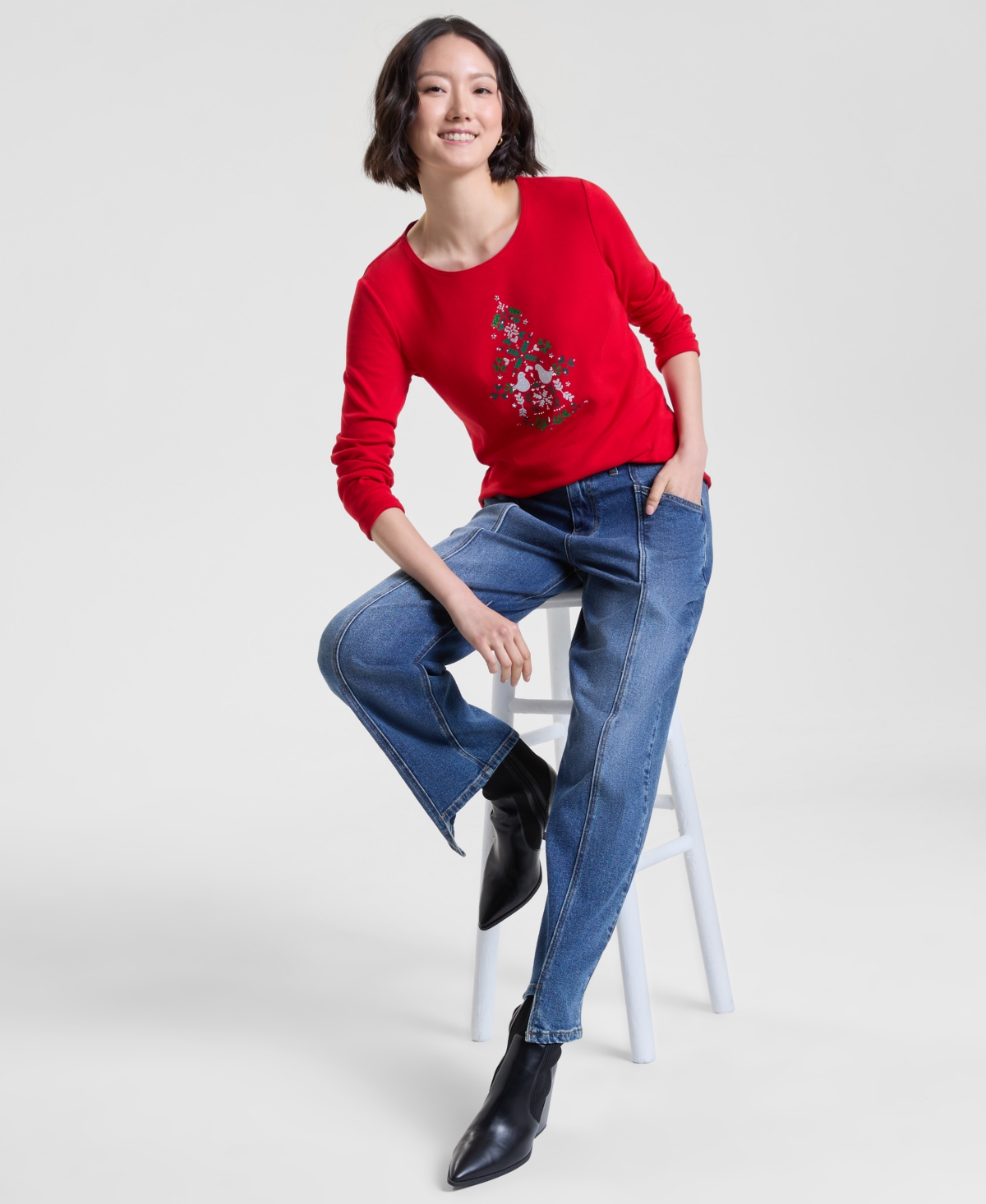 Holiday Lane Women's Scandi Tree Graphic Top, Macy's Exclusive