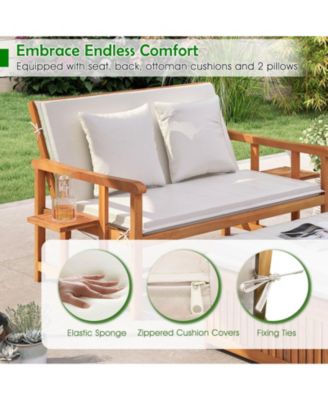 Outdoor Wooden Daybed with 4-Level Backrest & Removable Cushions for Poolside