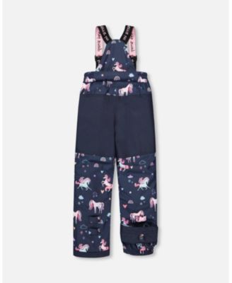 Big Girls Two-Piece Play Snowsuit Navy Unicorn Print