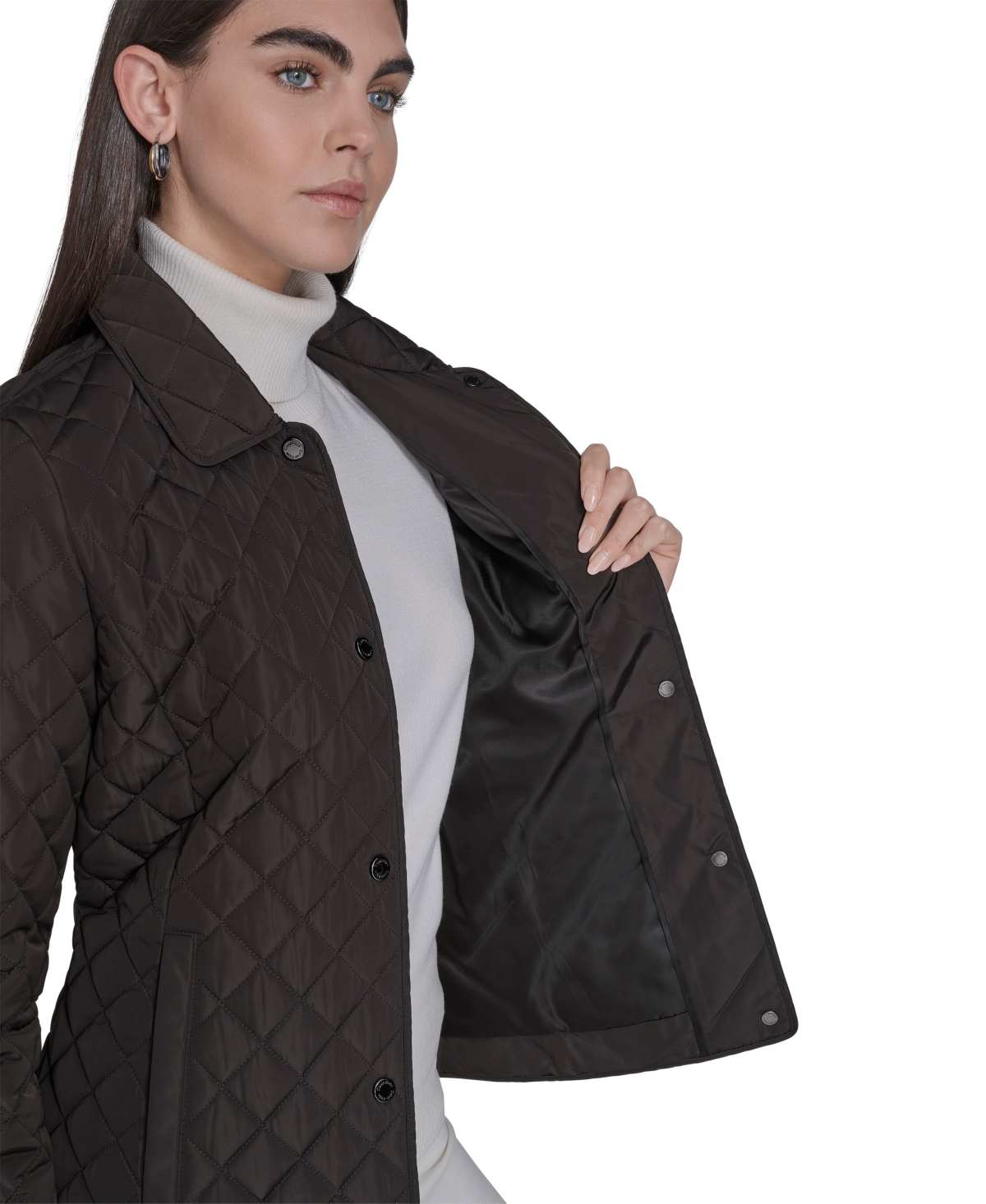 Calvin Klein Womens Collared Quilted Coat In Black