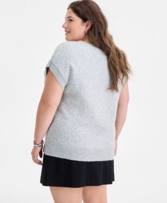 Trendy Plus Size Embellished Cap-Sleeve Sweater Vest, Macy's Exclusive