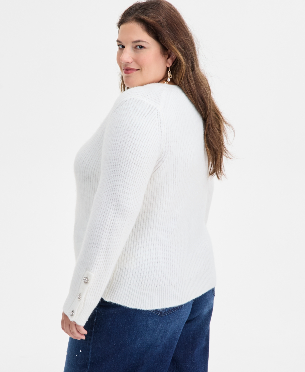 On 34th Trendy Plus Embellished-Cuff Sweater, Macy's Exclusive