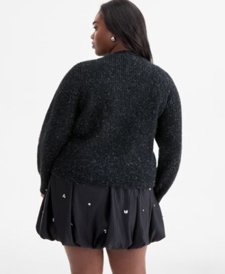 Trendy Plus Size Metallic Knit Jewel-Button Cardigan