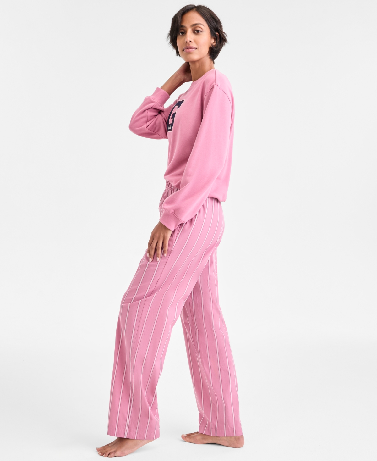Gap Crewneck Pajama Top Striped Pajama Pants In Pink