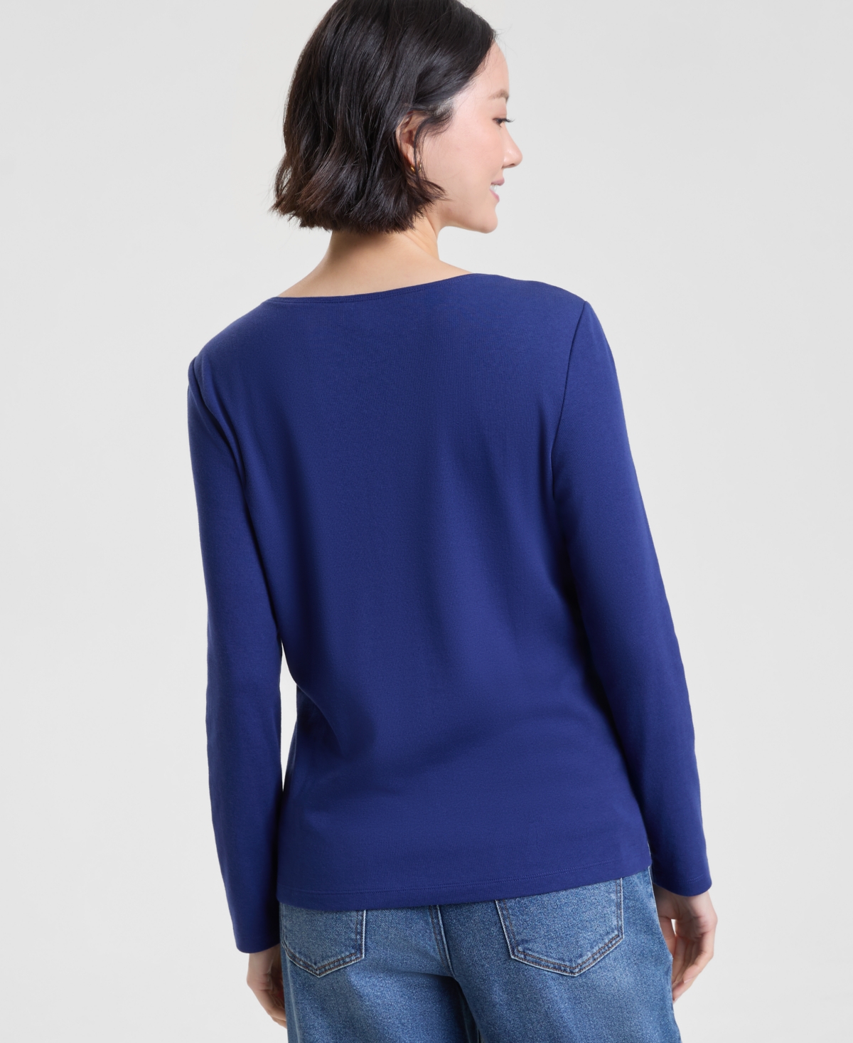 Holiday Lane Petite Falling Snowflake Long-sleeve Tee, Macy's Exclusive In Blue