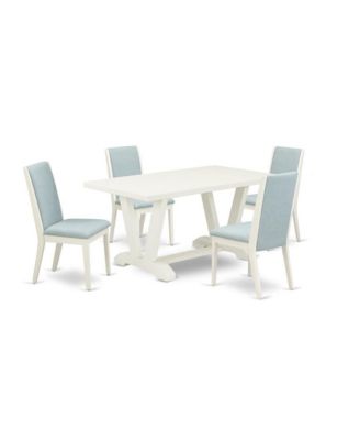 5Pc Kitchen Table Set Includes a Wood Table and 4 Parson Dining Chairs with Baby Blue Color Linen Fabric
