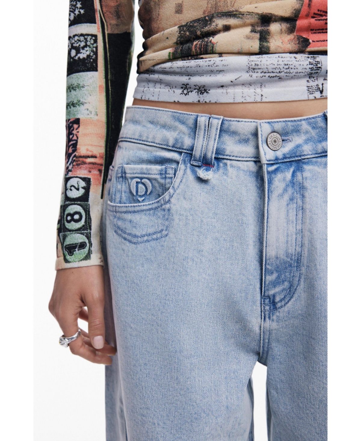 Desigual Barrel Leg Jeans In Blue
