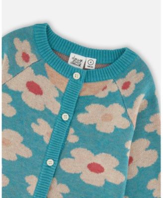 Girl Button Front Knitted Cardigan Turquoise Blue - Toddler|Child