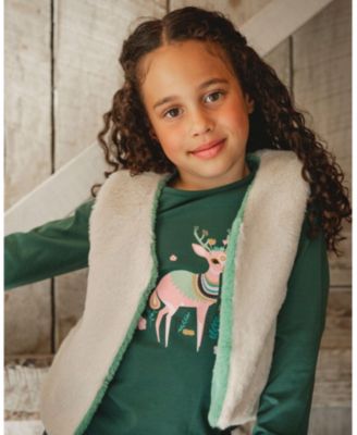 Girl Cotton Long Sleeve T-Shirt Dark Green - Child