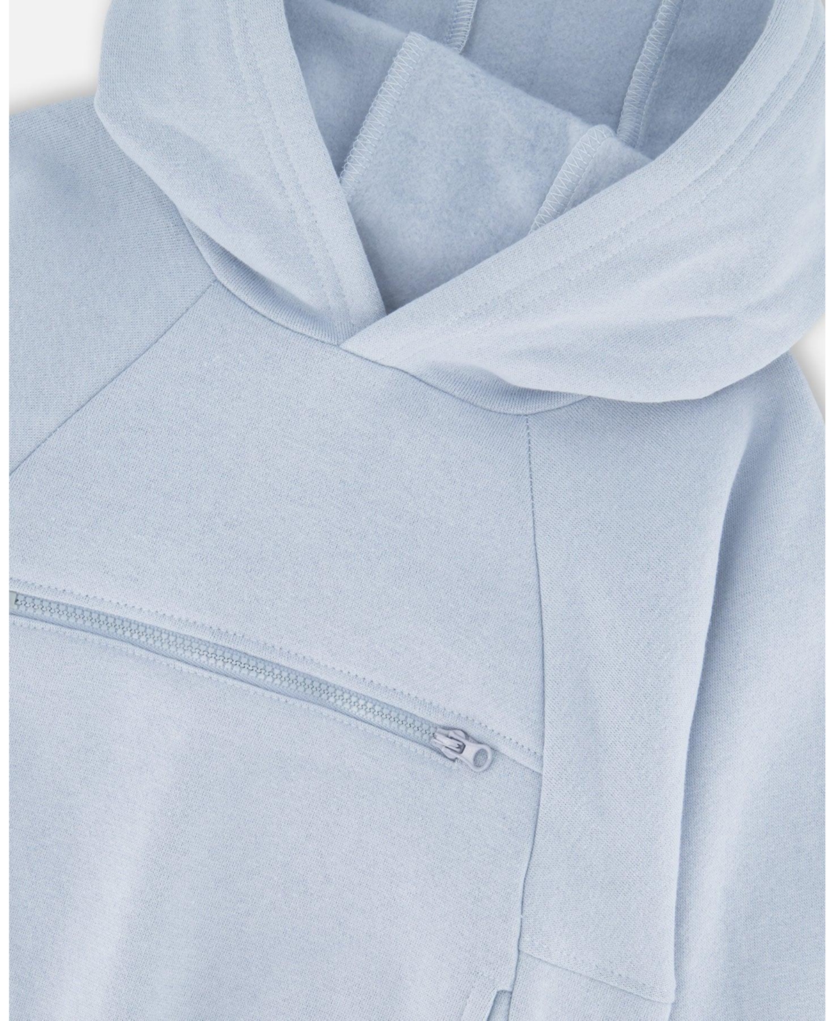 Deux par Boy Pullover Hooded Fleece Sweatshirt with Zip Pocket Light Blue