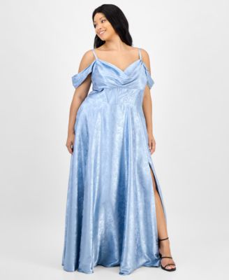 B Darlin - Trendy Plus Size Off-The-Shoulder Satin Jacquard Gown