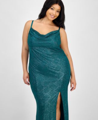 Trendy Plus Size Draped-Sweetheart-Neck Glitter Gown 