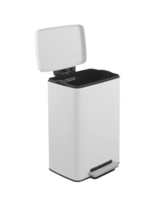13 Gal./50 Liter Rectangular Stainless-Steel-Made Matt White Step-on Trash Can for Kitchen