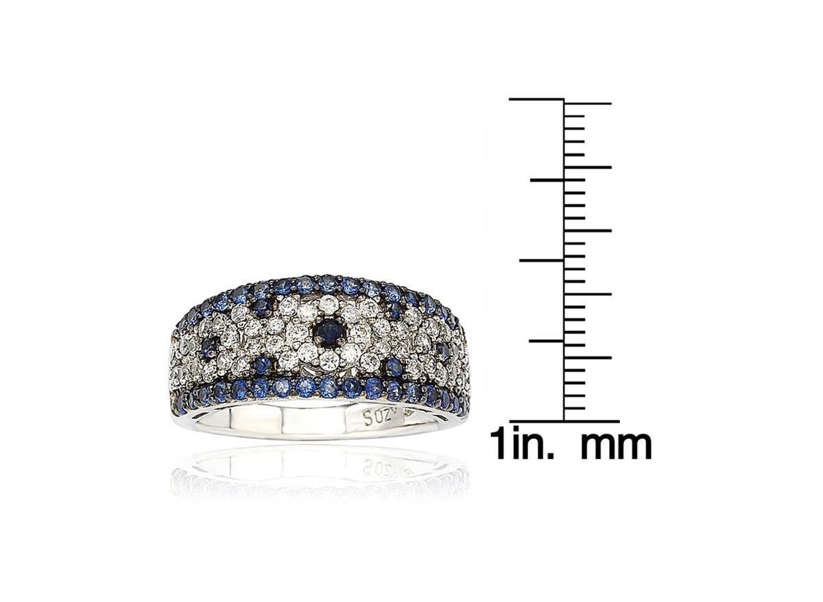 Suzy Levian New York Sterling Silver 2.28CT Sapphire & Created White Sapphire Abstract Ring
