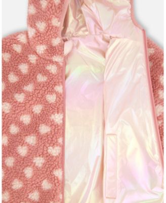 Girl Reversible Mid-Season Sherpa Jacket Pink Heart - Child