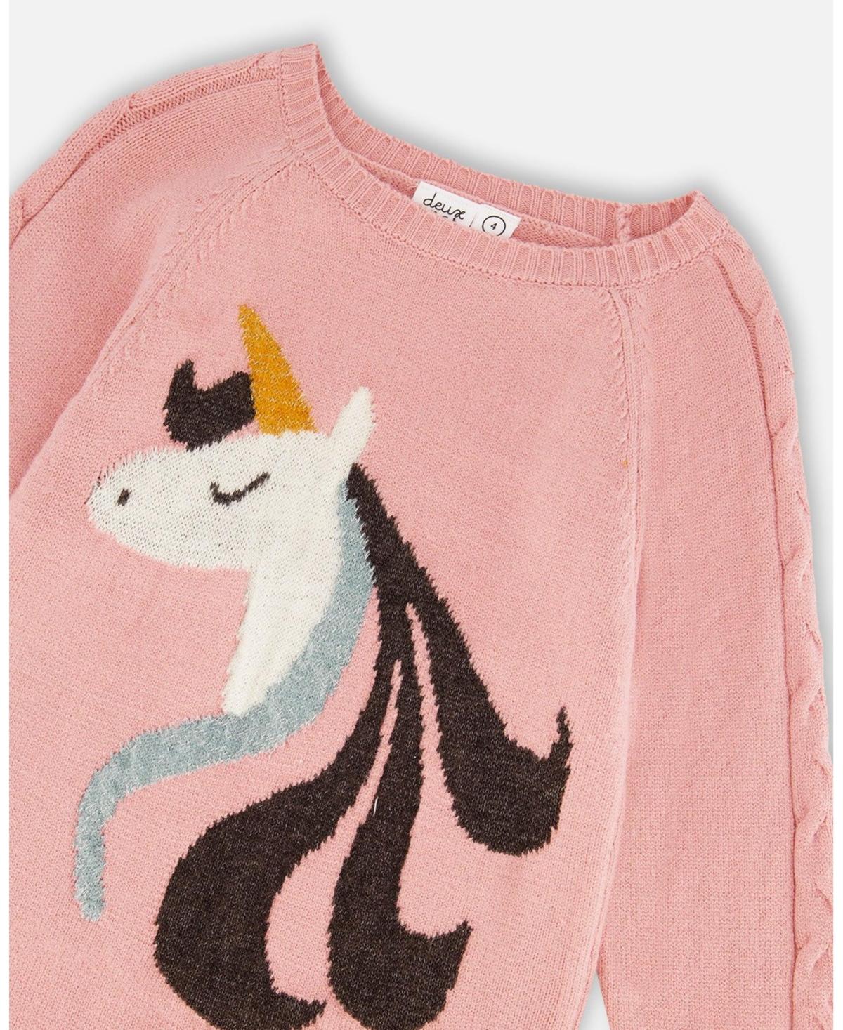 Deux par Girl Knitted Dress Dusty Pink with Unicorn Intarsia