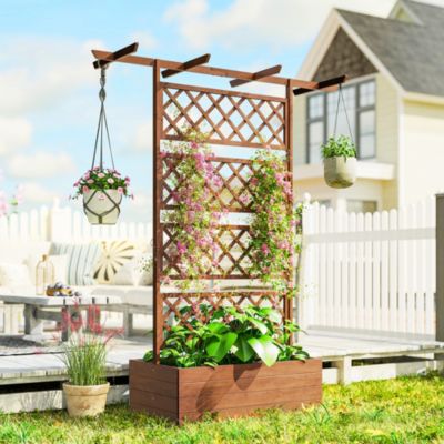 Wood Raised Garden Bed, Planter with Trellis for Climbing Plants