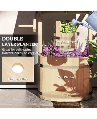 Wishing Well Planter with Bucket, Wooden Wishing Well, Natural