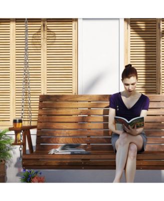 5 FT Wooden Porch Swing 3-Seater with Cupholders,