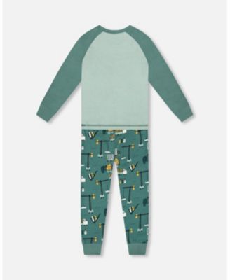 Baby Boy Two-Piece Cotton Pajama Set Teal Construction Print - Baby
