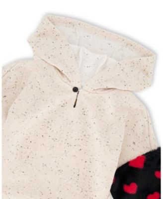 Big Girls Hooded Glittering French Terry Dress Beige with Heart Bag