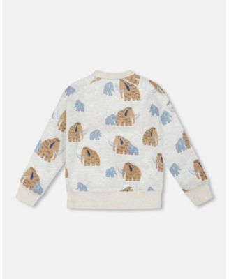 Boy Long Sleeve Crew Neck Fleece Sweatshirt Beige Mammoth Print - Child