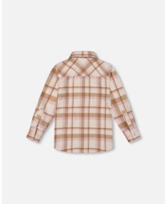 Big Girls Plaid Overshirt Off-White, Beige and Pink