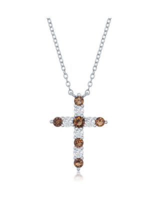 Sterling , Birthstone Cross CZ Necklace