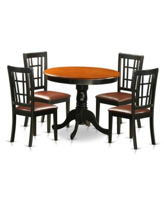 5 Pc Dining Table with 4 Leather Chairs in Black and Cherry