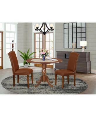 Mahogany 3-piece Round Dining Table and 2 Padded Parson Chairs Dining Room Set